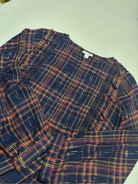 Cat & Jack Plaid Metallic Gold Tread Ruffle Dress Girls XL NWOT